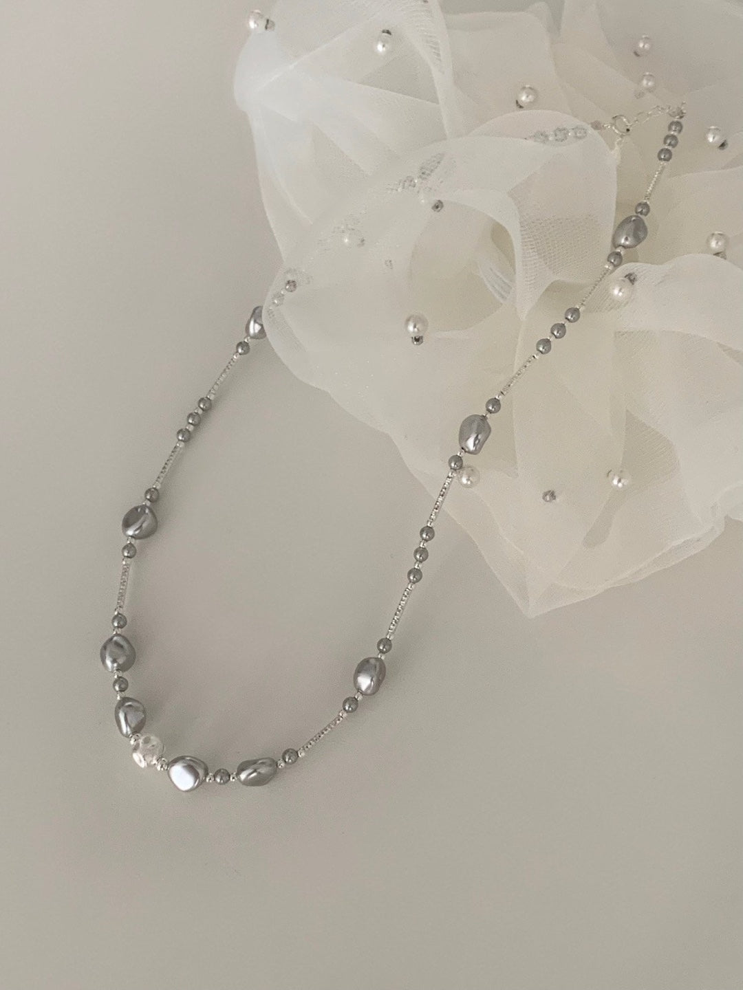 [925silver] unique silver bead pearl nacklace