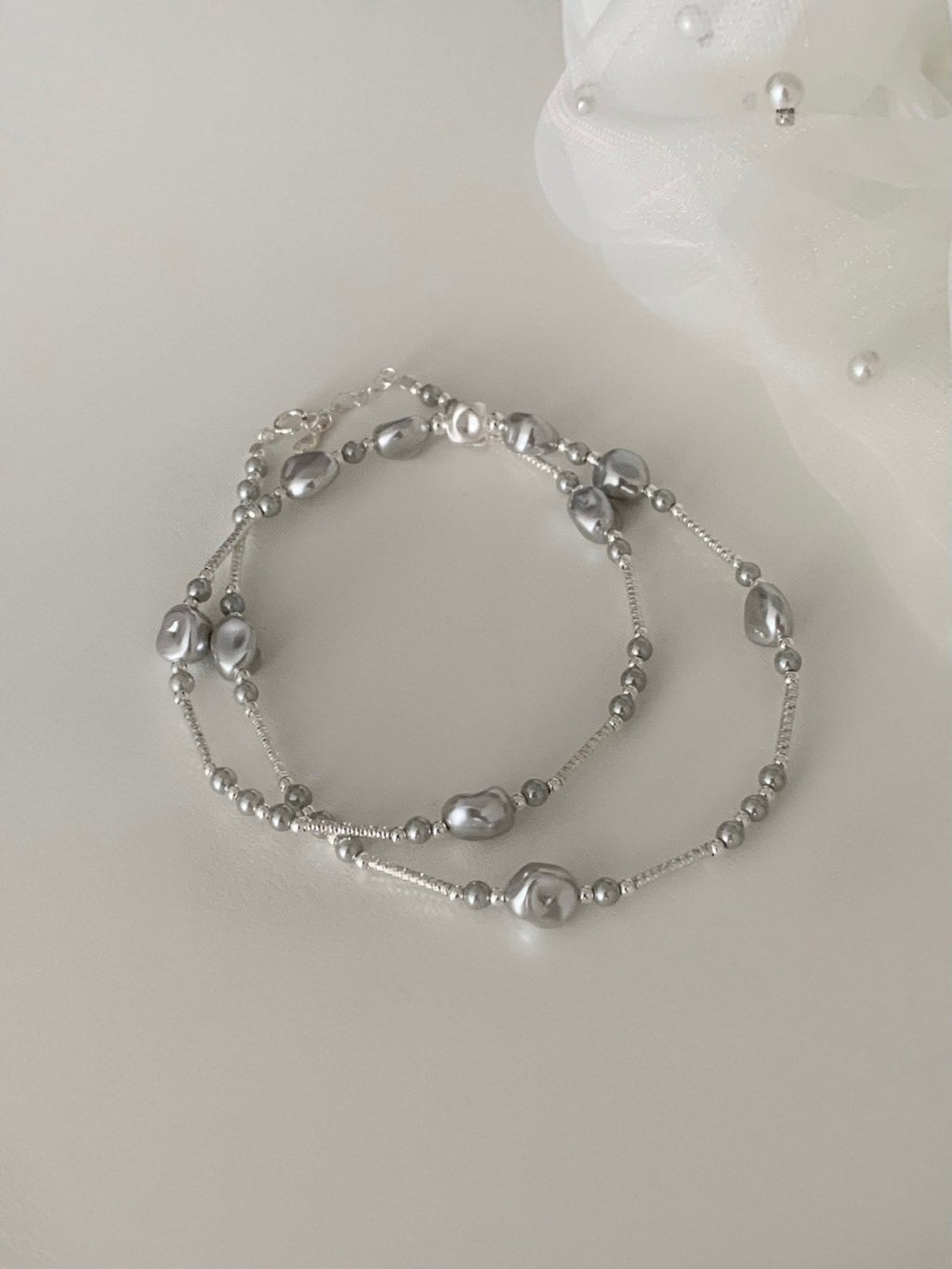 [925silver] unique silver bead pearl nacklace
