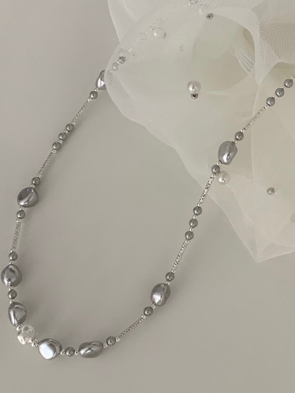 [925silver] unique silver bead pearl nacklace