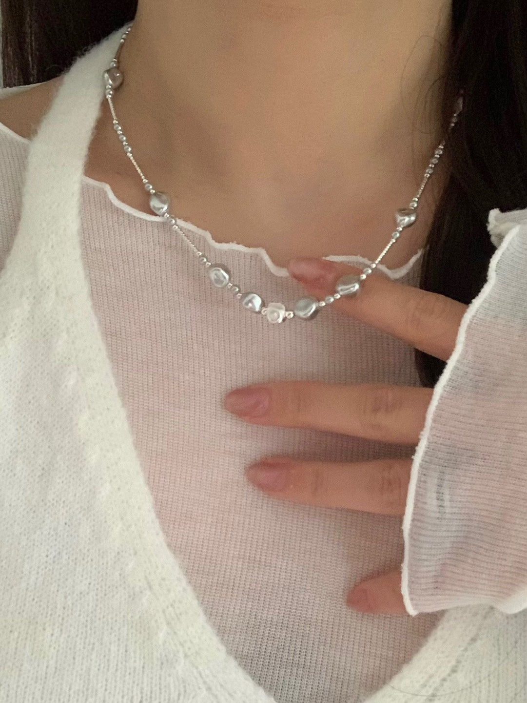 [925silver] unique silver bead pearl nacklace