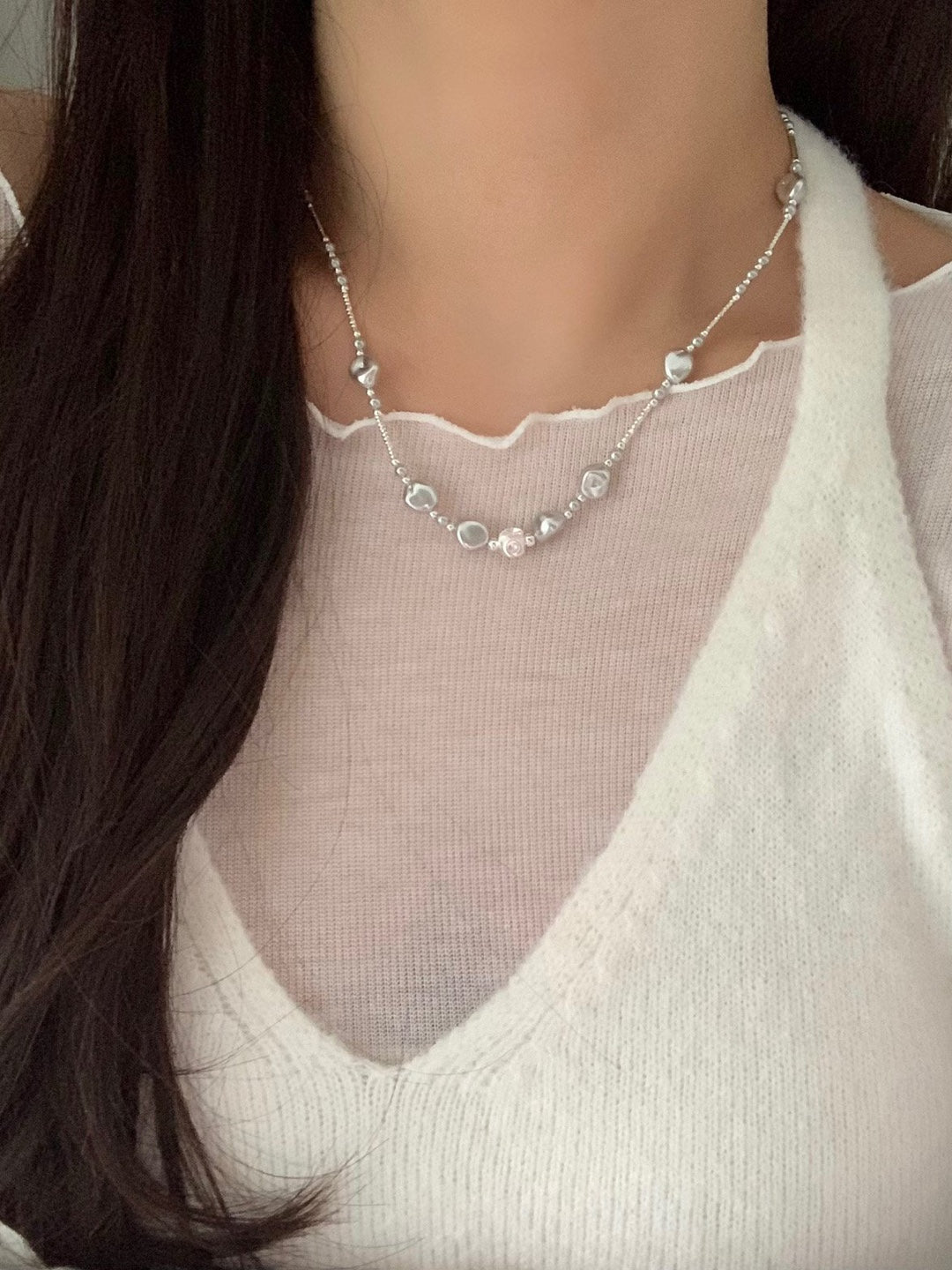 [925silver] unique silver bead pearl nacklace