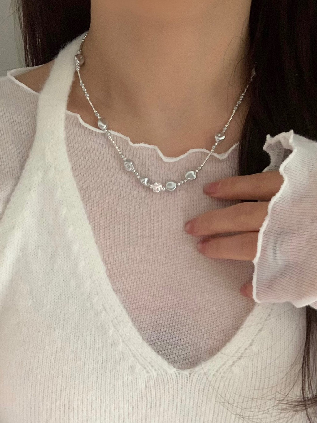 [925silver] unique silver bead pearl nacklace