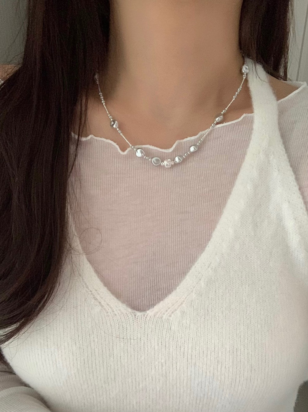 [925silver] unique silver bead pearl nacklace