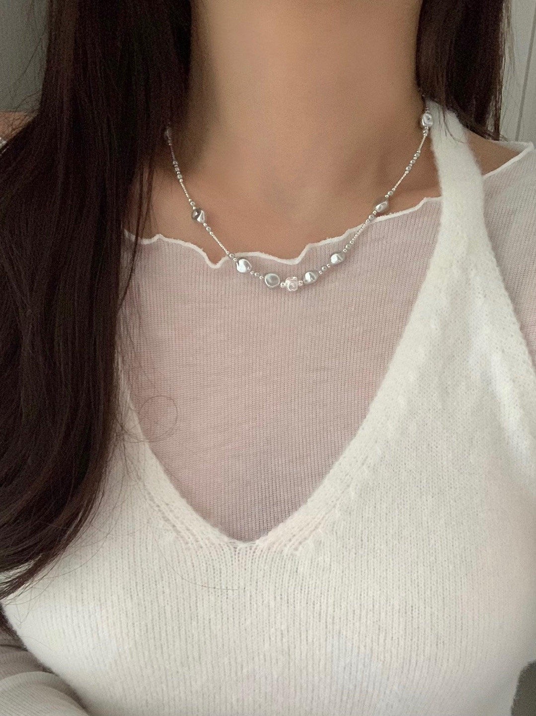[925silver] unique silver bead pearl nacklace