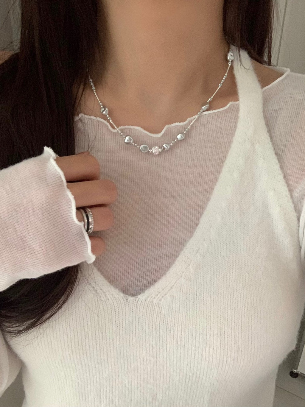 [925silver] unique silver bead pearl nacklace