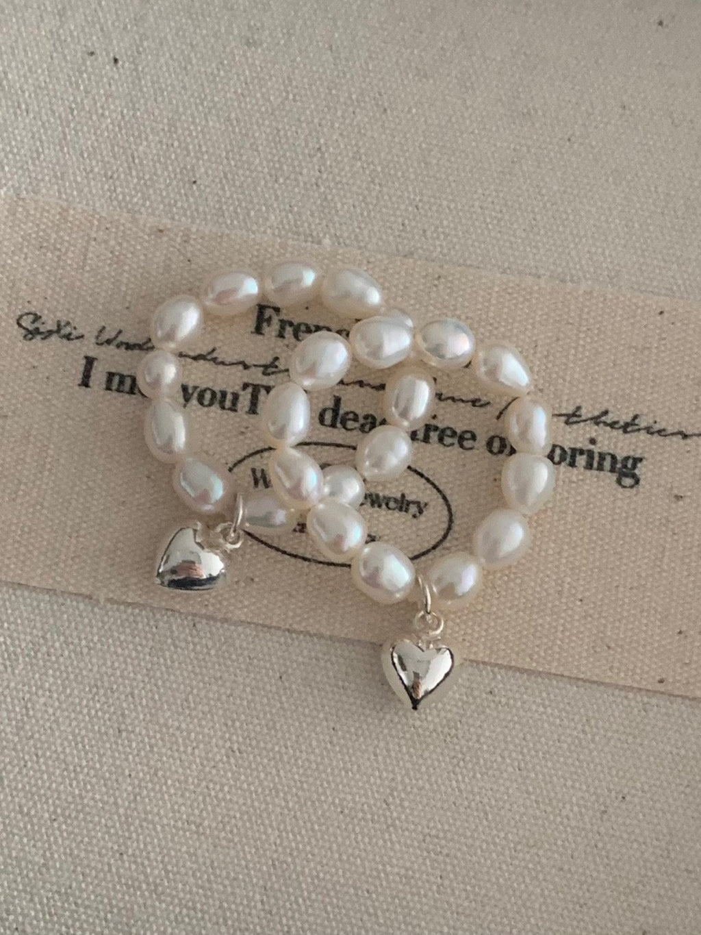 [925silver] heart freshwater pearl ring
