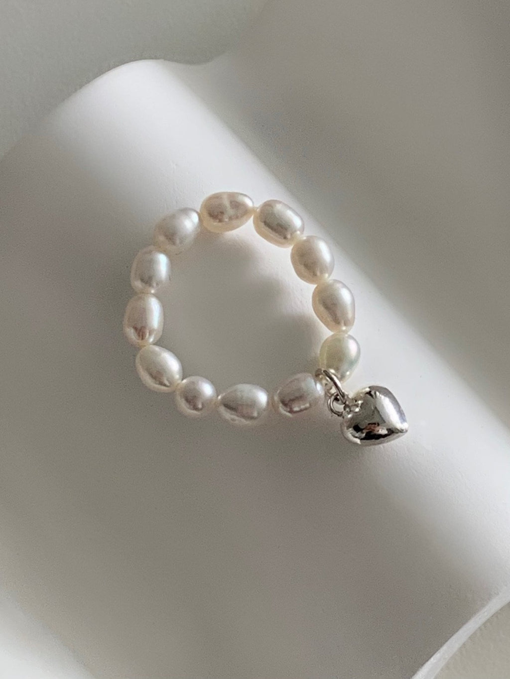[925silver] heart freshwater pearl ring