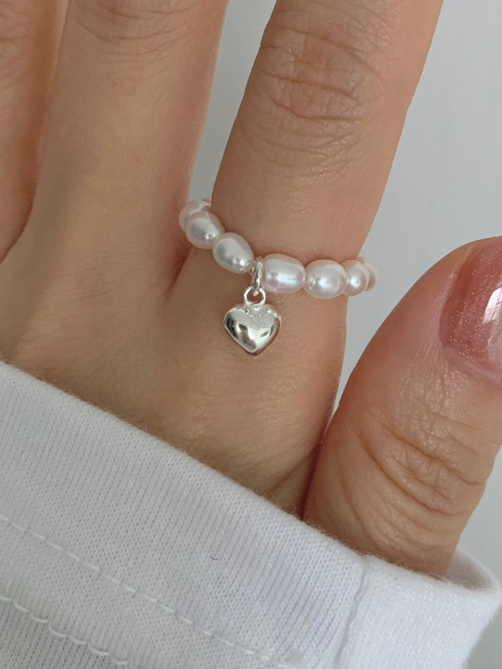 [925silver] heart freshwater pearl ring