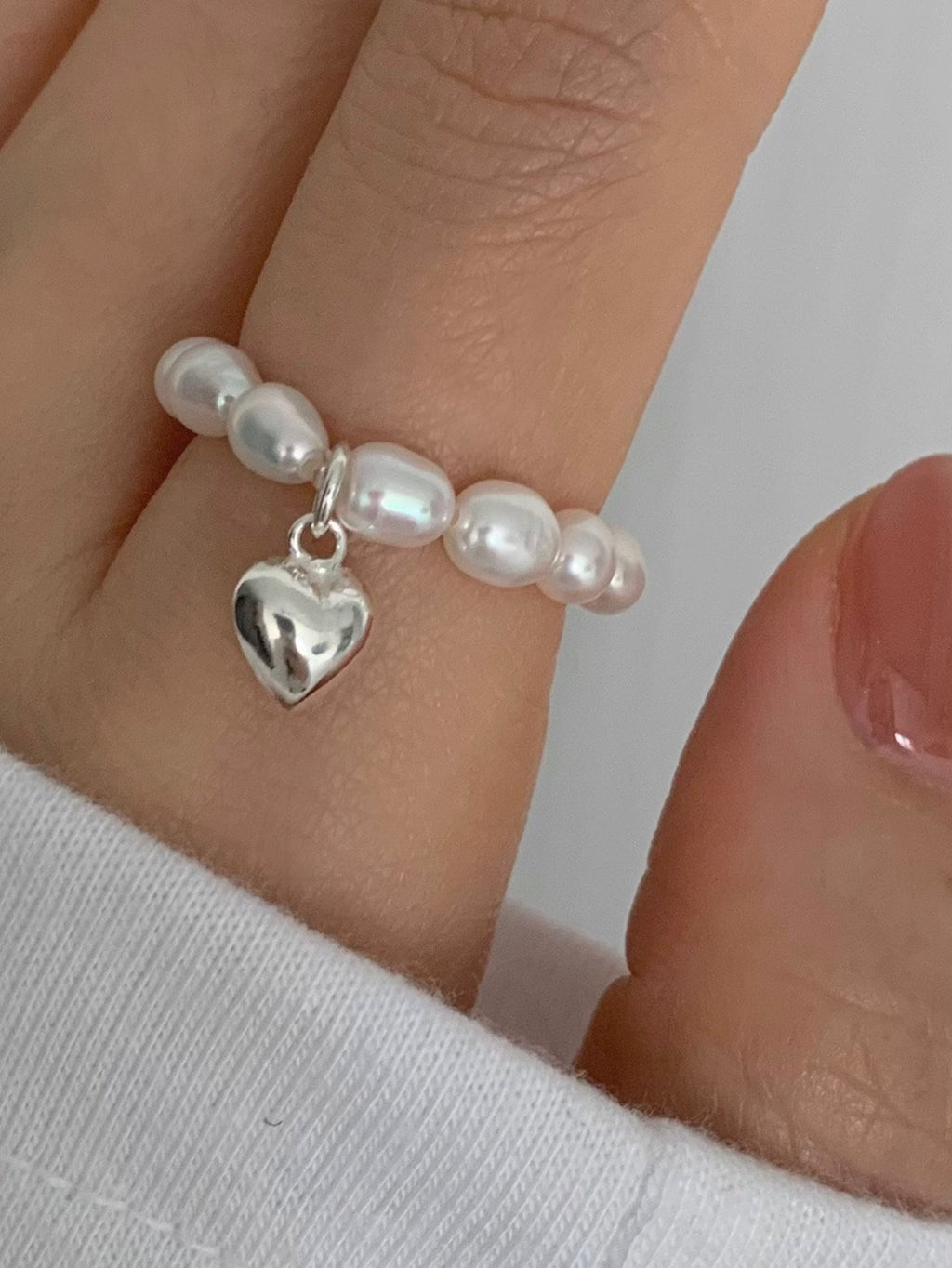[925silver] heart freshwater pearl ring