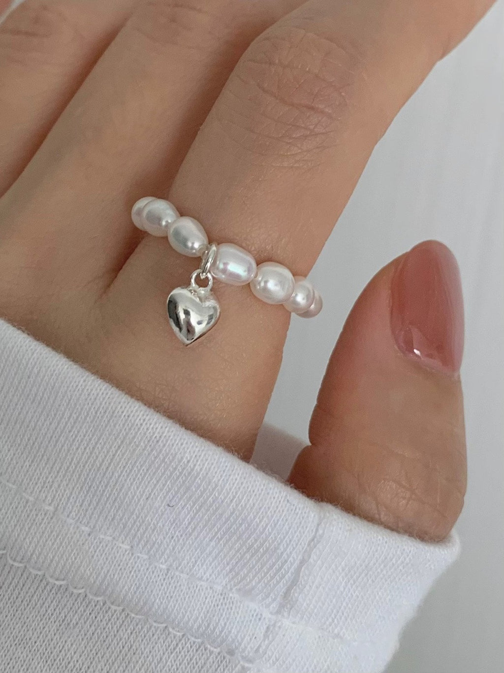 [925silver] heart freshwater pearl ring