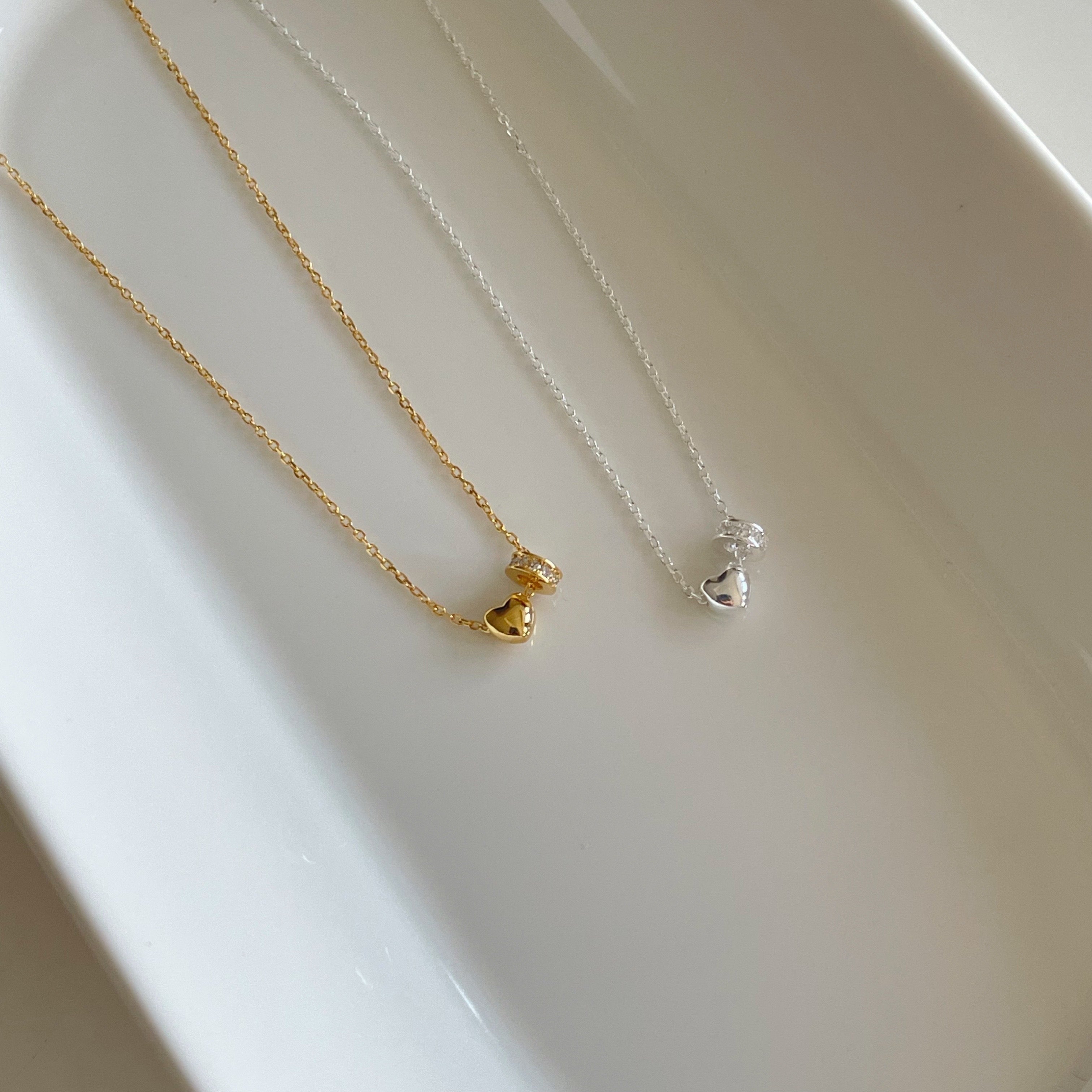 [925silver] mini heart & ring pendant necklace