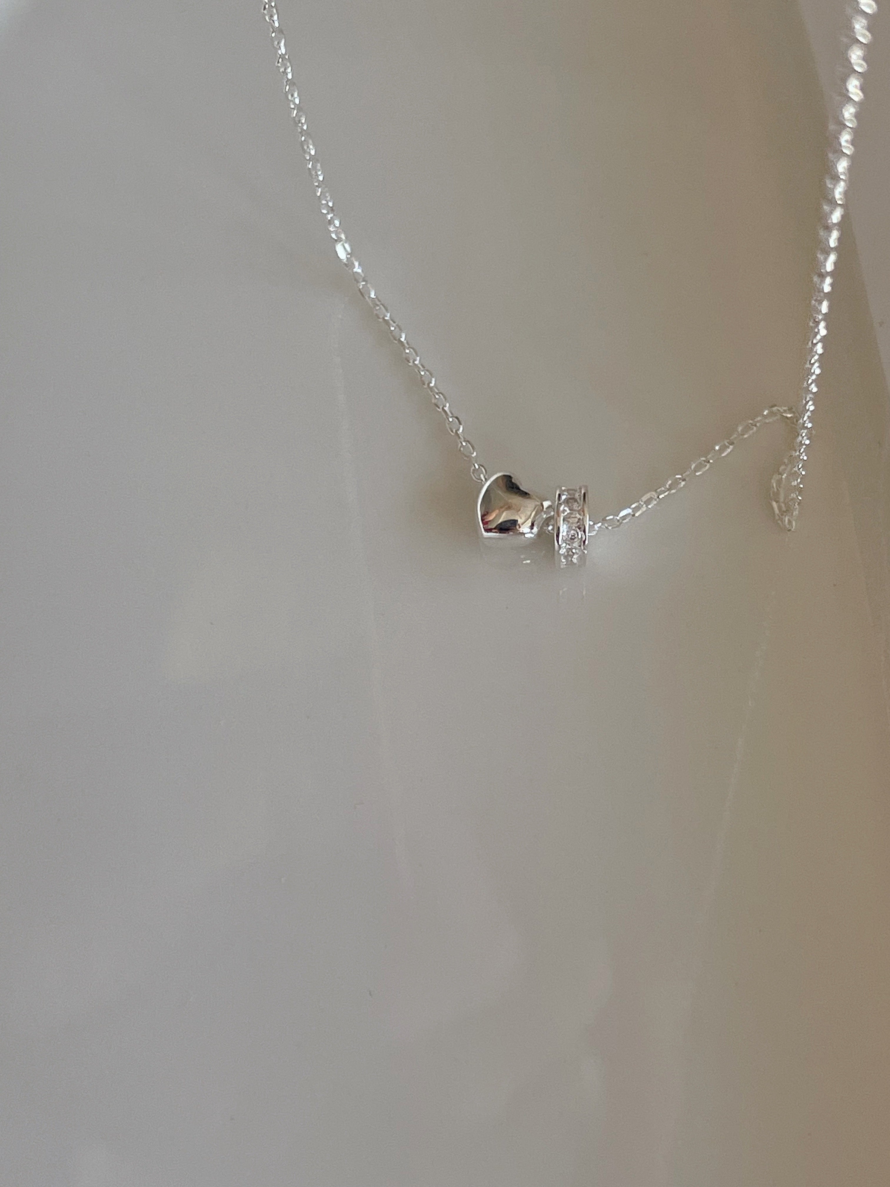 [925silver] mini heart & ring pendant necklace