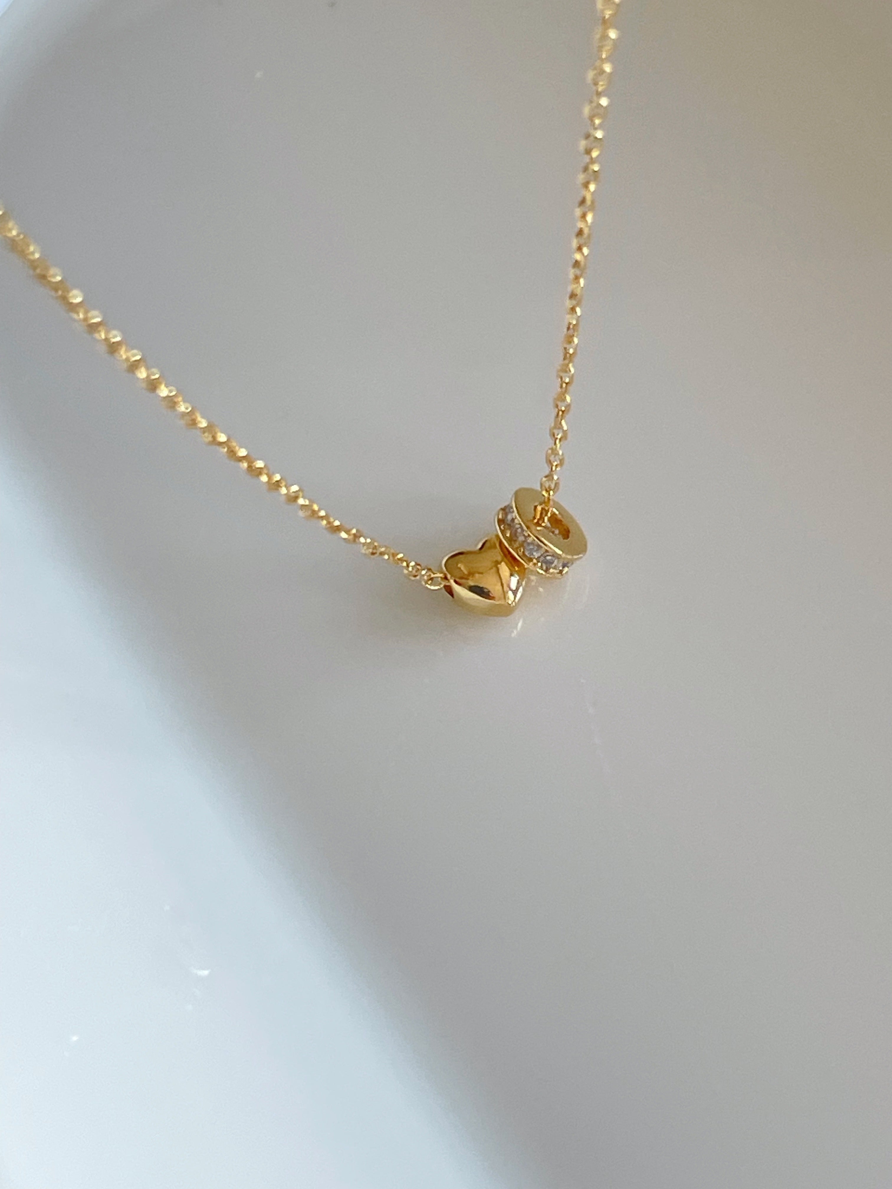 [925silver] mini heart & ring pendant necklace