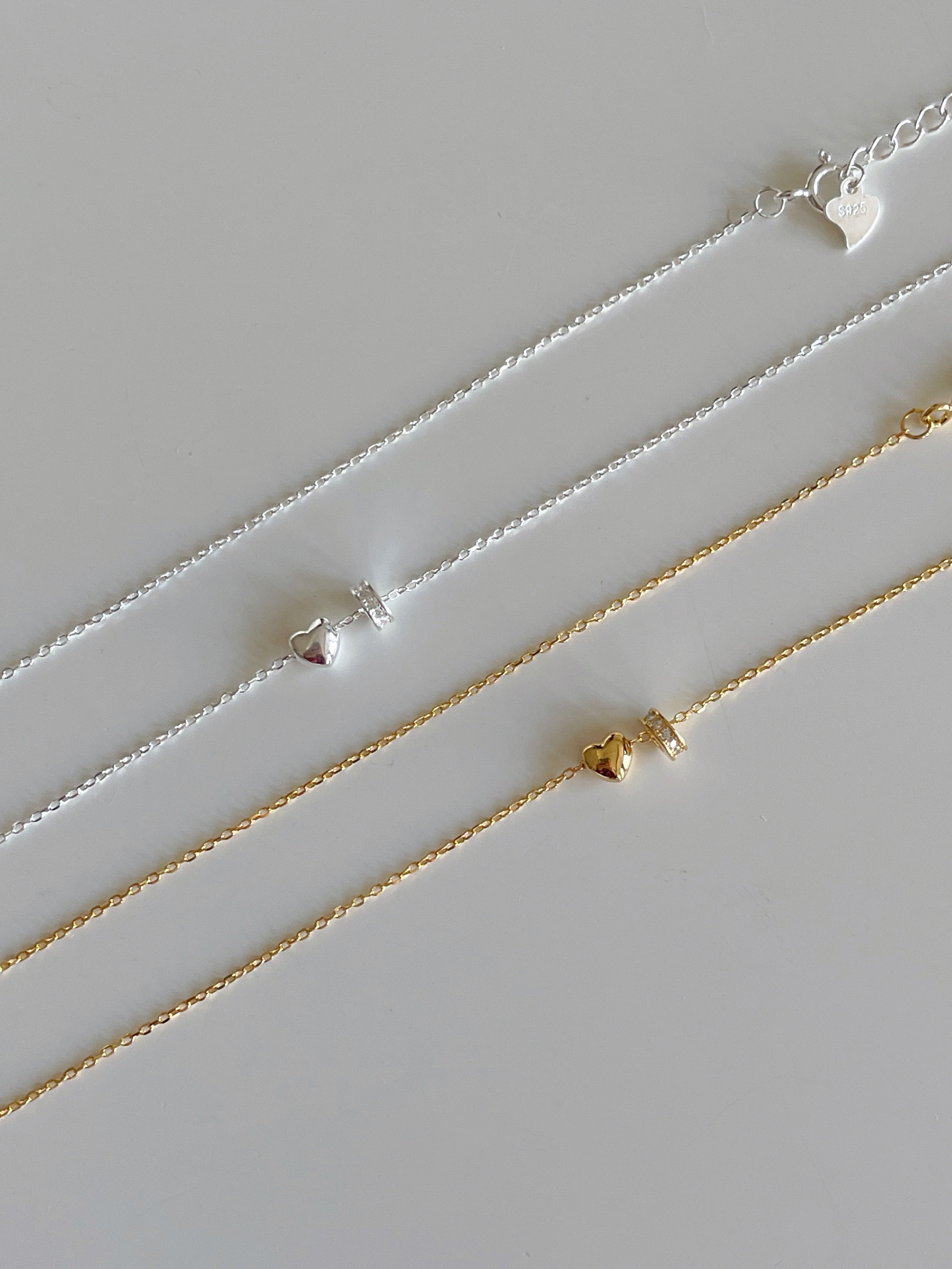 [925silver] mini heart & ring pendant necklace